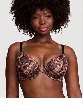Victoria's Secret Pink 36D Wear Everywhere Super Push-Up Bra Snakeskin Print NEW
